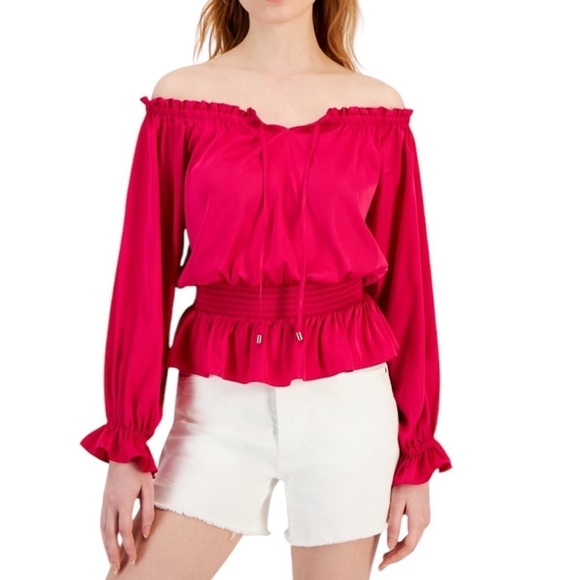 INC Magenta Fuchsia Pink Off-Shoulder Blouse 💕 Medium - Picture 2 of 7